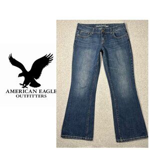 American Eagle Favorite Boyfriend Jeans Size 12 Regular Dark Wash Denim Blue